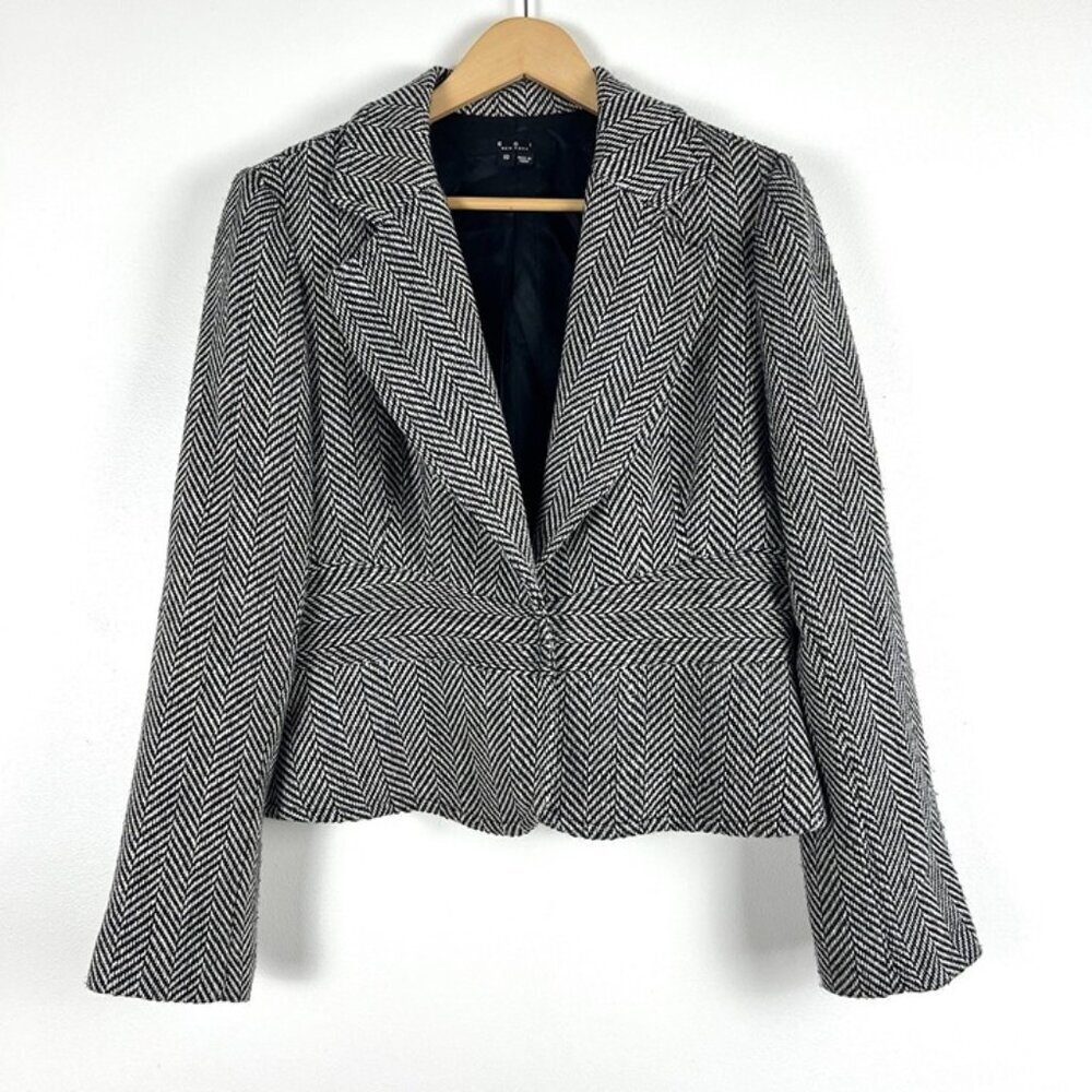 ECI New York Cropped Blazer sz 10 Black & While Herringbone‎ Office Attire